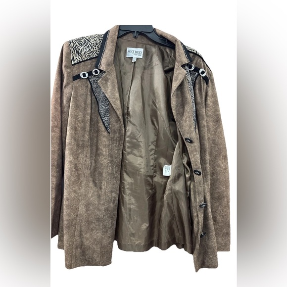 VTG Nancy Bolen Jacket Womens 12 Brown Western Animal Print Blazer 80s USA Made - Picture 11 of 15